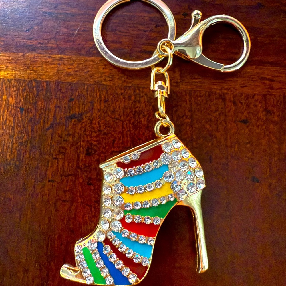 High heeled elegant shoe keychain rhinestone bag charm.